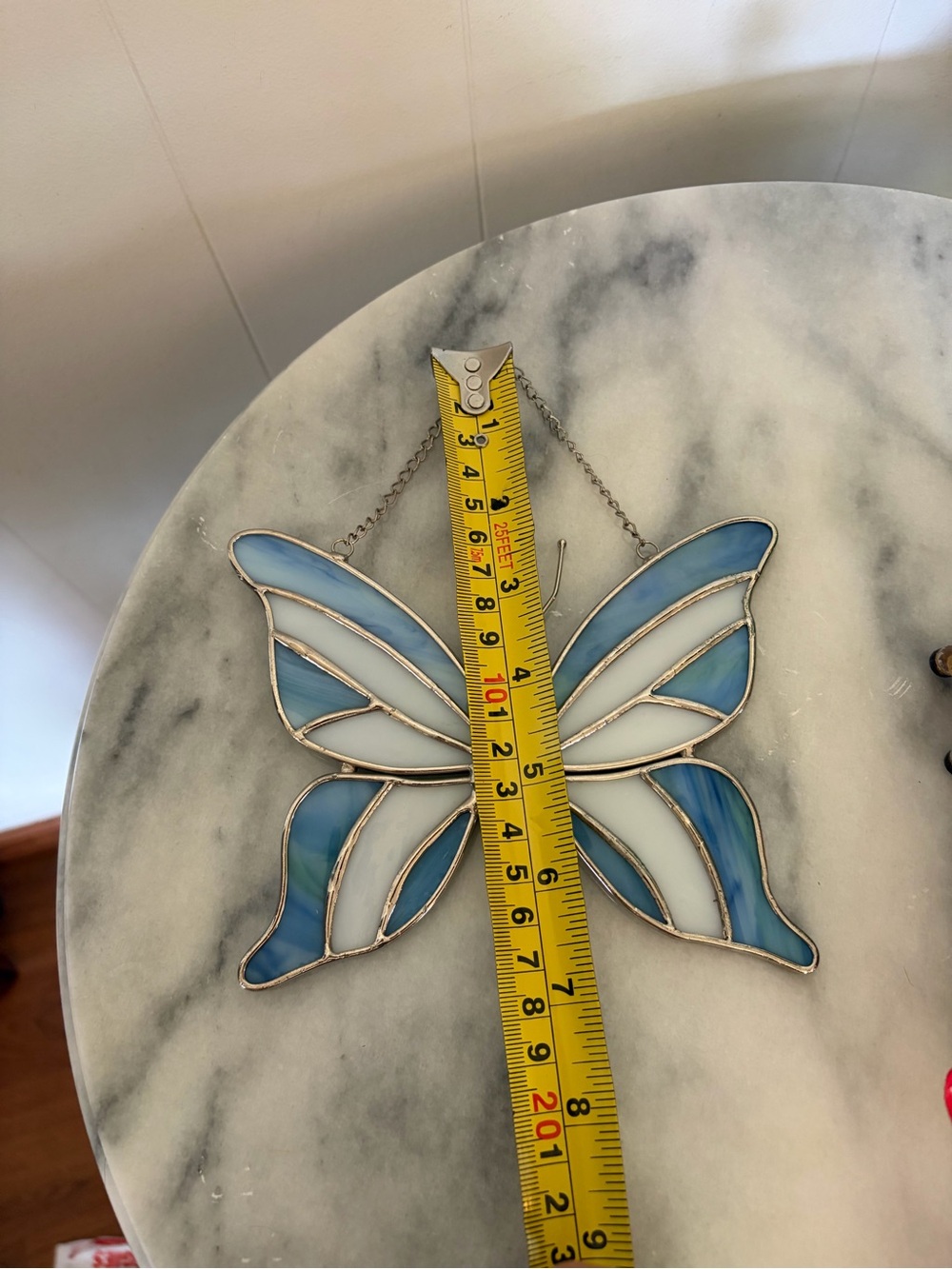 Vintage Blue White Stained Glass Butterfly Suncatcher Window Hanging Wall Decor - Picture 4 of 4